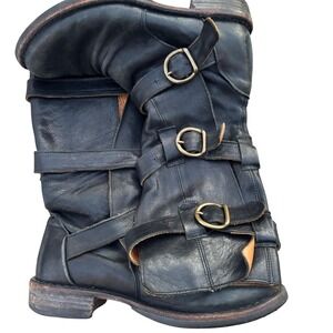 Fiorentini + Baker Black Leather Buckle Moto Biker Boots Made in Italy Size 36.5